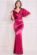 Satin Viscose Cowl Neck Maxi With Train - Burgundy by Goddiva