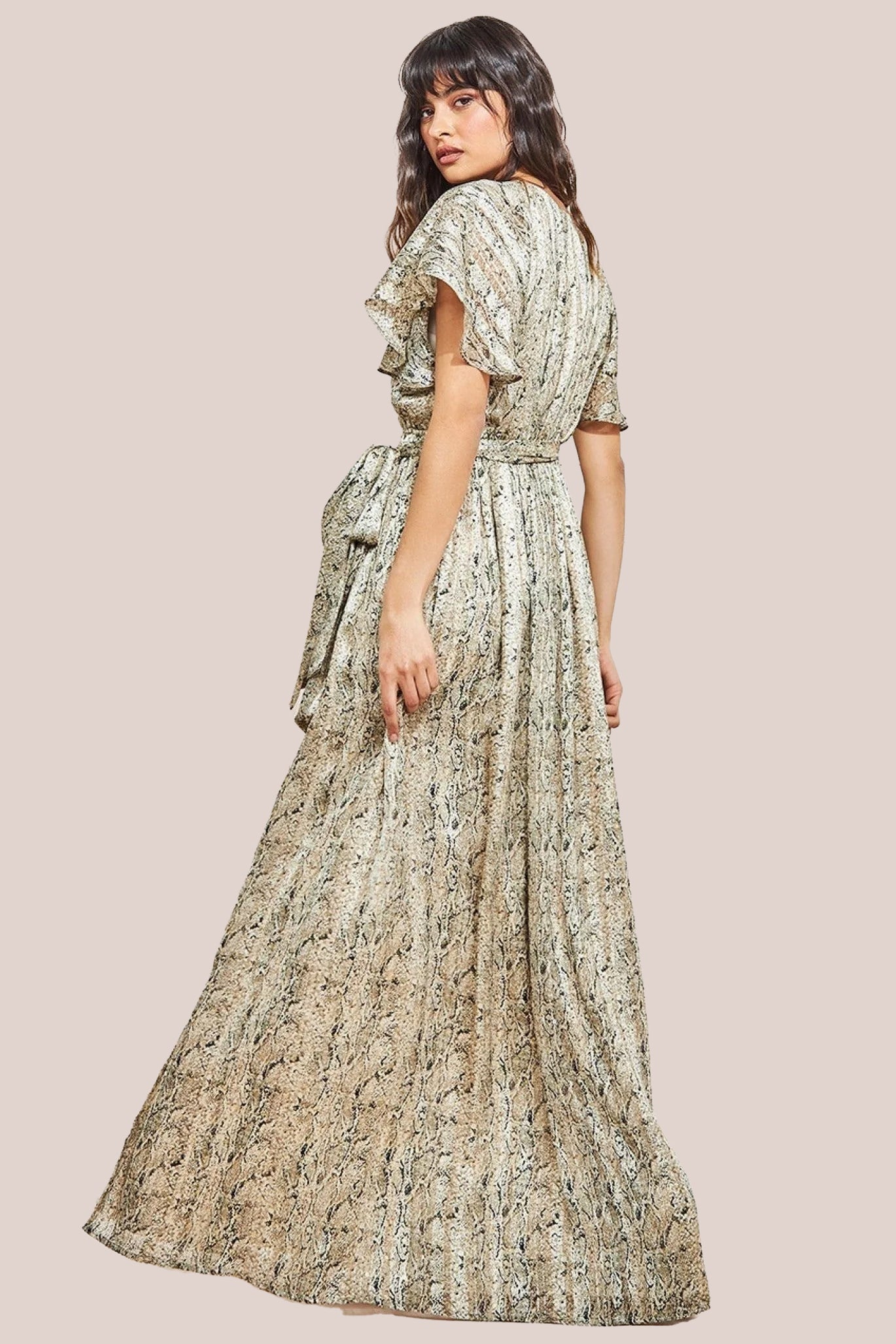 Wrap Printed Chiffon Maxi Dress - Snakeprint DR3870