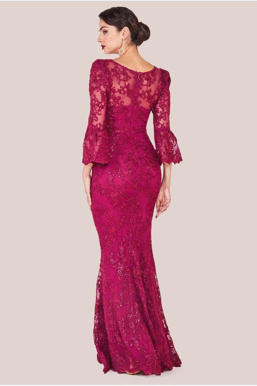Scalloped Lace Maxi Dress - Burgundy DR3897