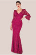Scalloped Lace Maxi Dress - Burgundy by Goddiva