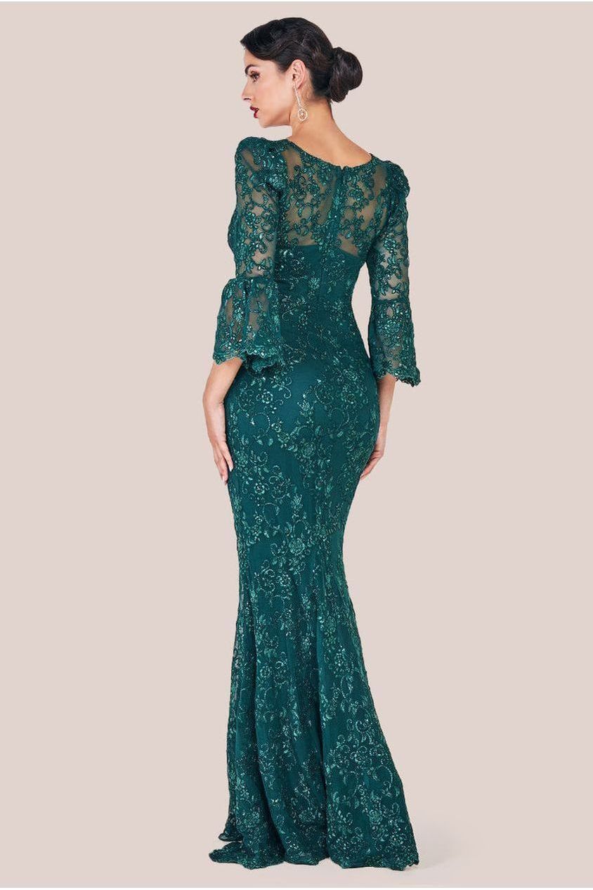 Scalloped Lace Maxi Dress - Emerald Green DR3897