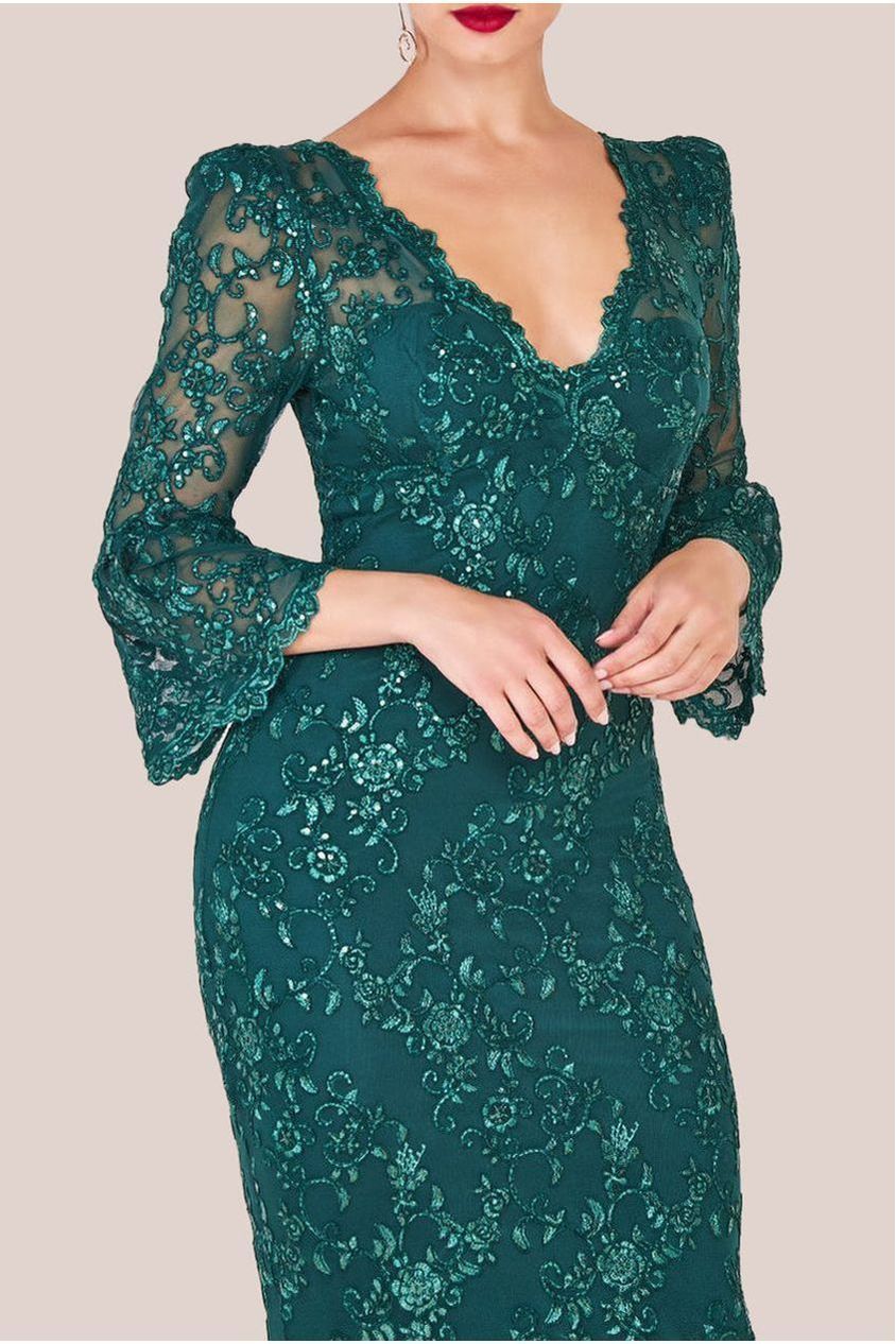 Scalloped Lace Maxi Dress - Emerald Green DR3897