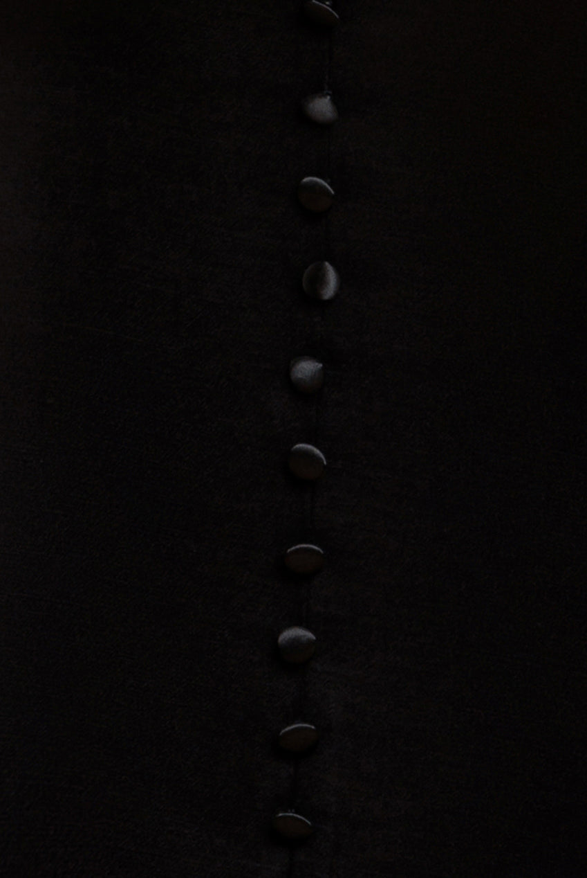 Satin Viscose Front Buttoned Dipped Hem Midaxi Dress - Black DR3899M