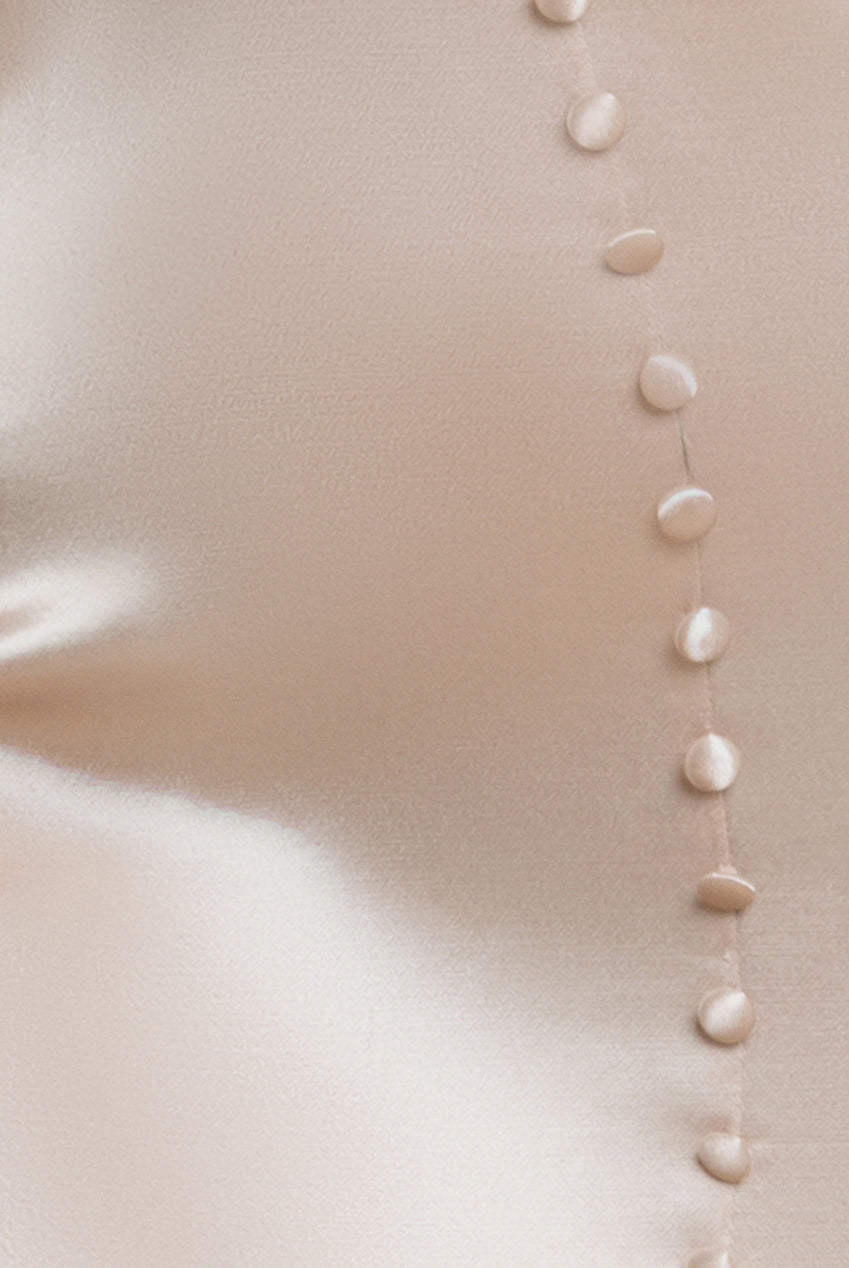 Satin Viscose Front Buttoned Dipped Hem Midaxi Dress - Champagne DR3899M