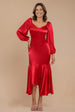 Satin Viscose Front Buttoned Dipped Hem Midaxi Dress - Red by Goddiva