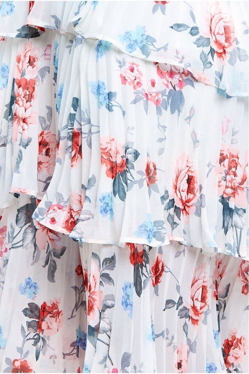 Maternity Pleated Bodice Chiffon Tiered Midi Dress - Cream DR3908MAT