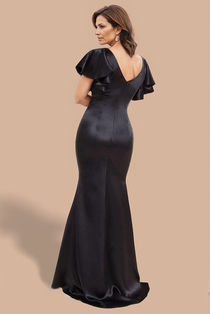 Satin Flutter Sleeve Mermaid Maxi - Black DR3954M