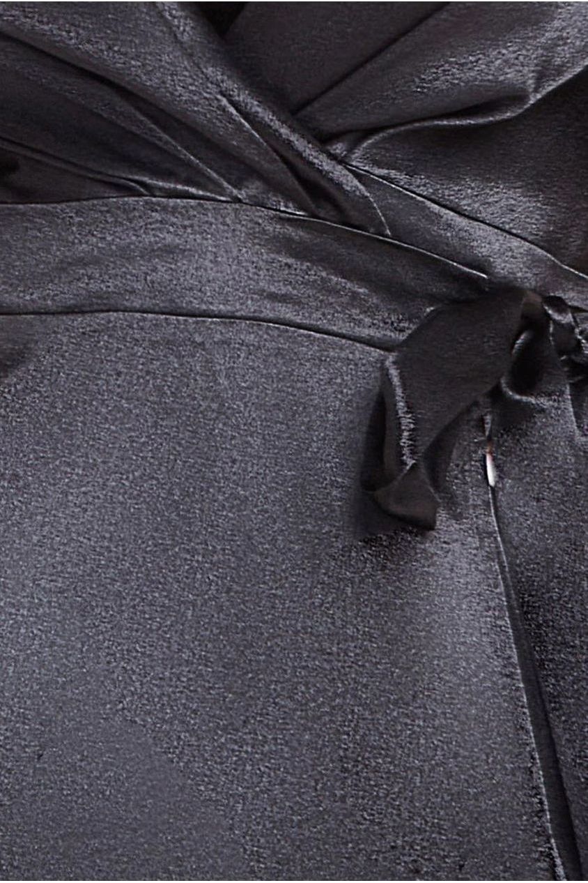 Satin Flutter Sleeve Mermaid Maxi - Black DR3954M