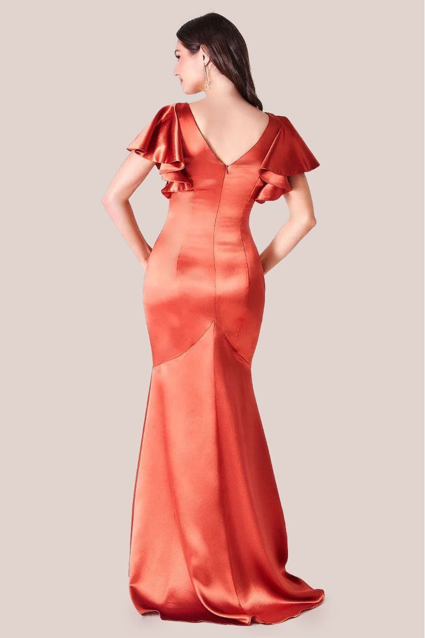 Satin Flutter Sleeve Mermaid Maxi - Burntorange DR3954