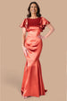 Satin Flutter Sleeve Mermaid Maxi - Burntorange by Goddiva