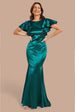 Satin Flutter Sleeve Mermaid Maxi - Emerald Green by Goddiva