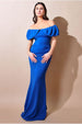 Scuba Crepe Pleated Bardot Maxi - Royalblue by Goddiva
