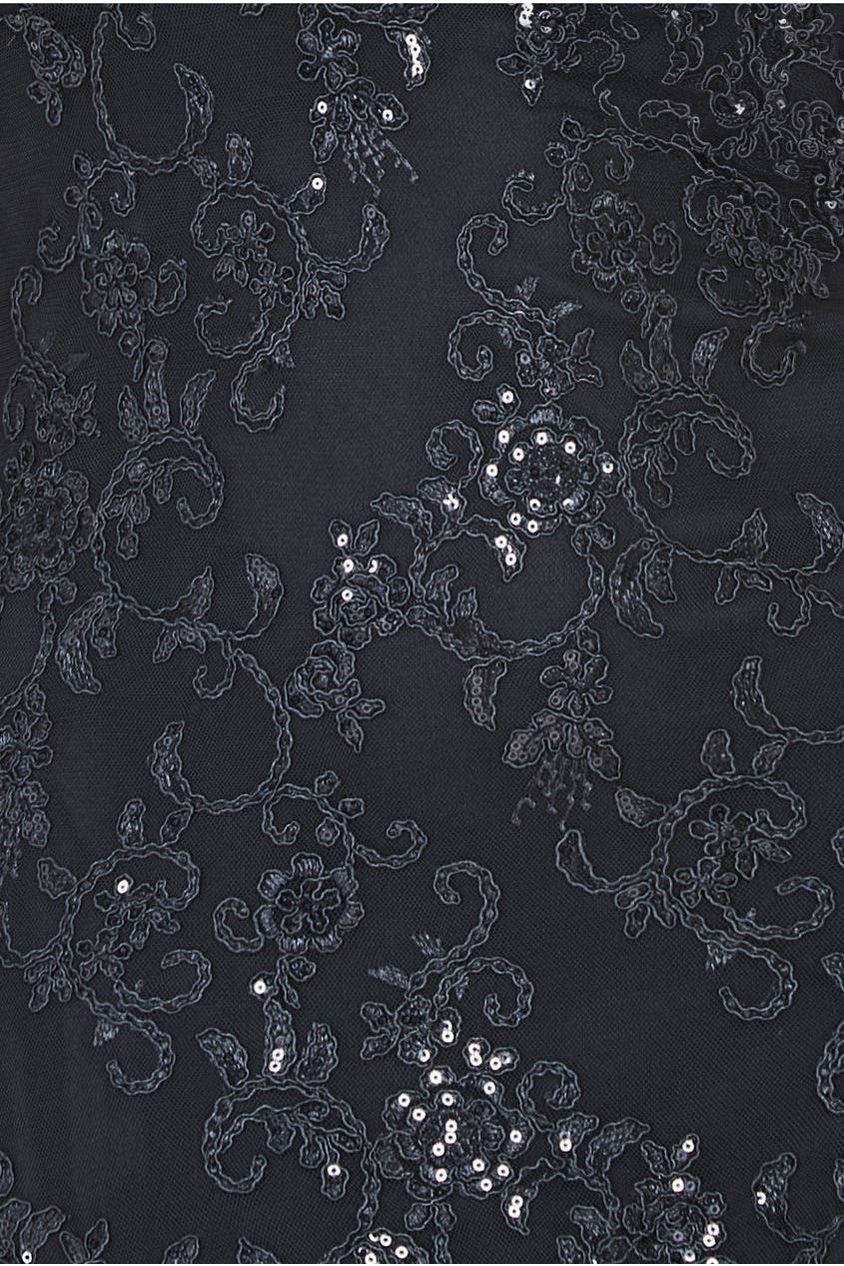 Sequin Scallop Lace Midi Dress - Black DR3960