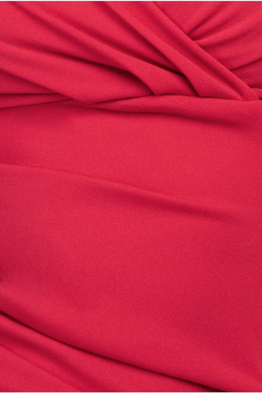 Front Wrap Pleated Scuba Maxi Dress - Red DR3975