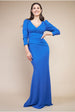 Front Wrap Pleated Scuba Maxi Dress - Royal Blue by Goddiva