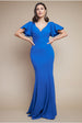 Flared Sleeve Front Wrap Maxi Dress - Royal Blue by Goddiva