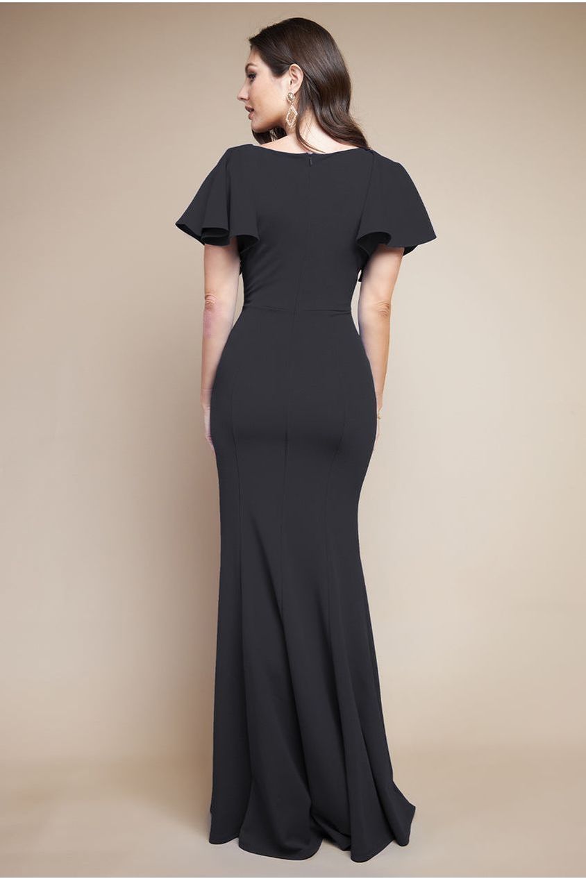 Flared Sleeve Front Wrap Maxi Dress - Black DR3997
