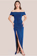 Sparkle Bardot Maxi With Waterfall Ruffle - Royal Blue by Goddiva
