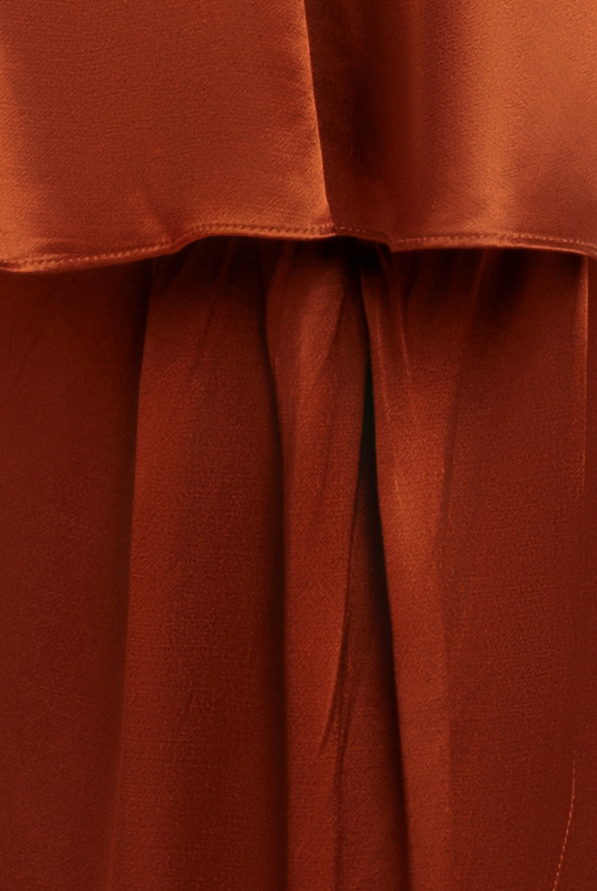 Satin Viscose Front Wrap Midaxi Dress - Brown DR4002M