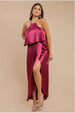 Satin Viscose Front Wrap Midaxi Dress - Burgundy by Goddiva