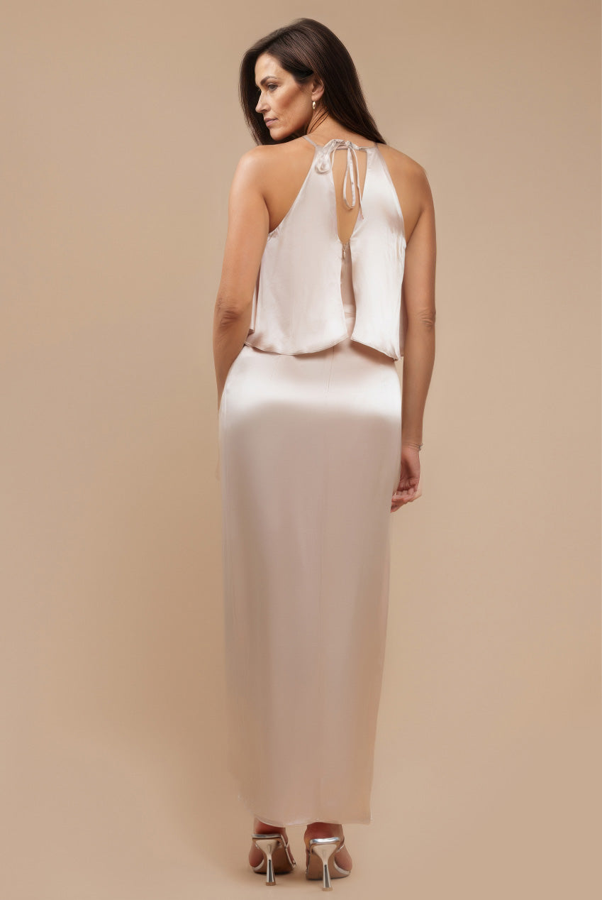 Satin Viscose Front Wrap Midaxi Dress - Champagne DR4002M