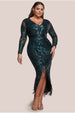 Tassel & Sequin Midaxi With Front Split - Emerald Green by Goddiva Plus