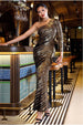 One Sleeve Diagonal Sequin Maxi - Gold by Goddiva