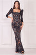 Square Neck Scalloped Lace Maxi - Black by Goddiva