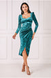 Flared Hem Ice Velvet Midi - Emerald Green by Goddiva