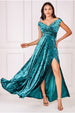 Ice Velvet Bardot Wrap Maxi - Emerald Green by Goddiva