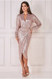 Sequin Front Split Shirt Dress - Champagne by Goddiva