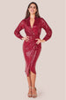 Sequin Front Split Shirt Dress - Wine by Goddiva