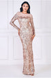 Floral Sequin Mesh Maxi - Champagne by Goddiva