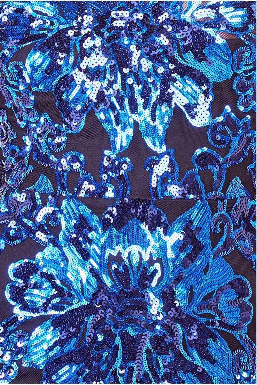 Floral Sequin Mesh Maxi - Navy DR4041