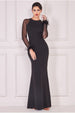 Racer Neck Scuba Crepe Feather Sleeve Maxi - Black by Goddiva