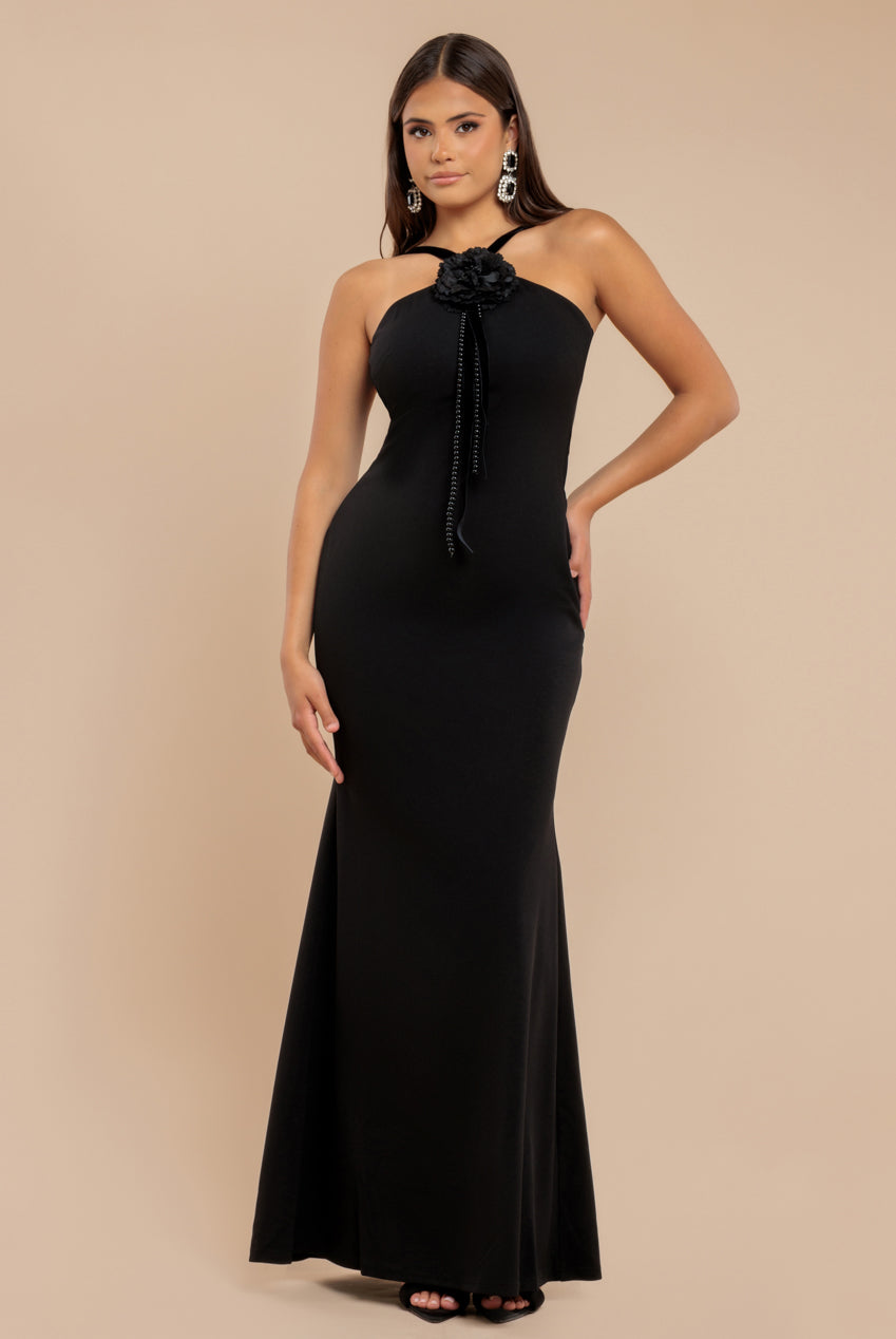 Racer Neck Corsage Scuba Maxi - Black DR4053