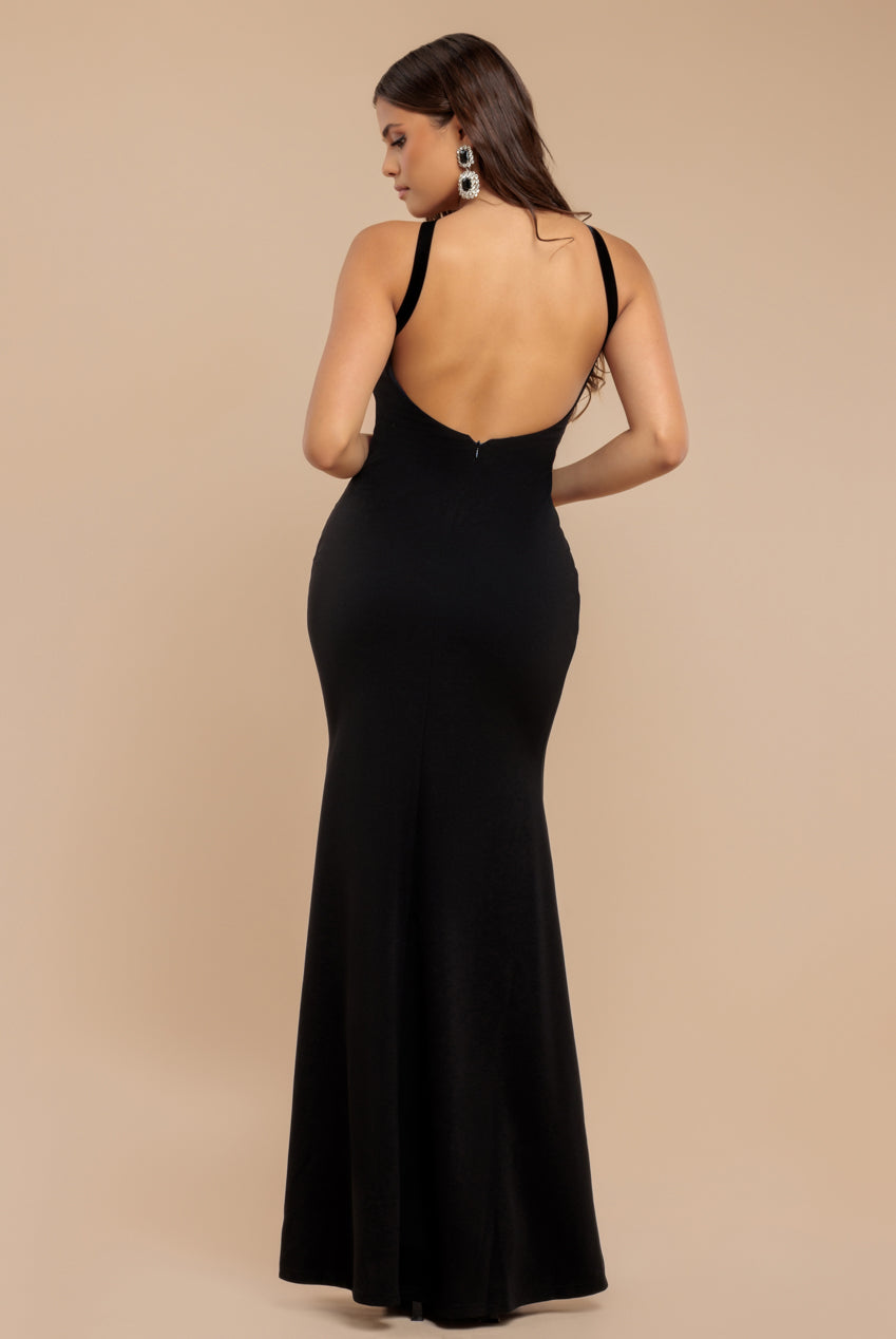 Racer Neck Corsage Scuba Maxi - Black DR4053