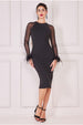 Racer Neck Scuba Crepe Feather Sleeve Midi - Black by Goddiva
