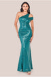 One Shoulder Sequin Evening Maxi - Emerald Green by Goddiva