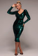 Liquid Sequin Midi With Corsage - Emerald Green by Goddiva