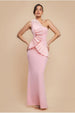 One Shoulder Pleated Fan Maxi Dress - Blush Pink by Goddiva