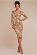 Sequin Square Neck Bodycon Midi Dress With Scalloped Hem - Gold by Goddiva