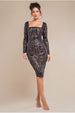 Sequin Square Neck Bodycon Midi Dress With Scalloped Hem - Black by Goddiva
