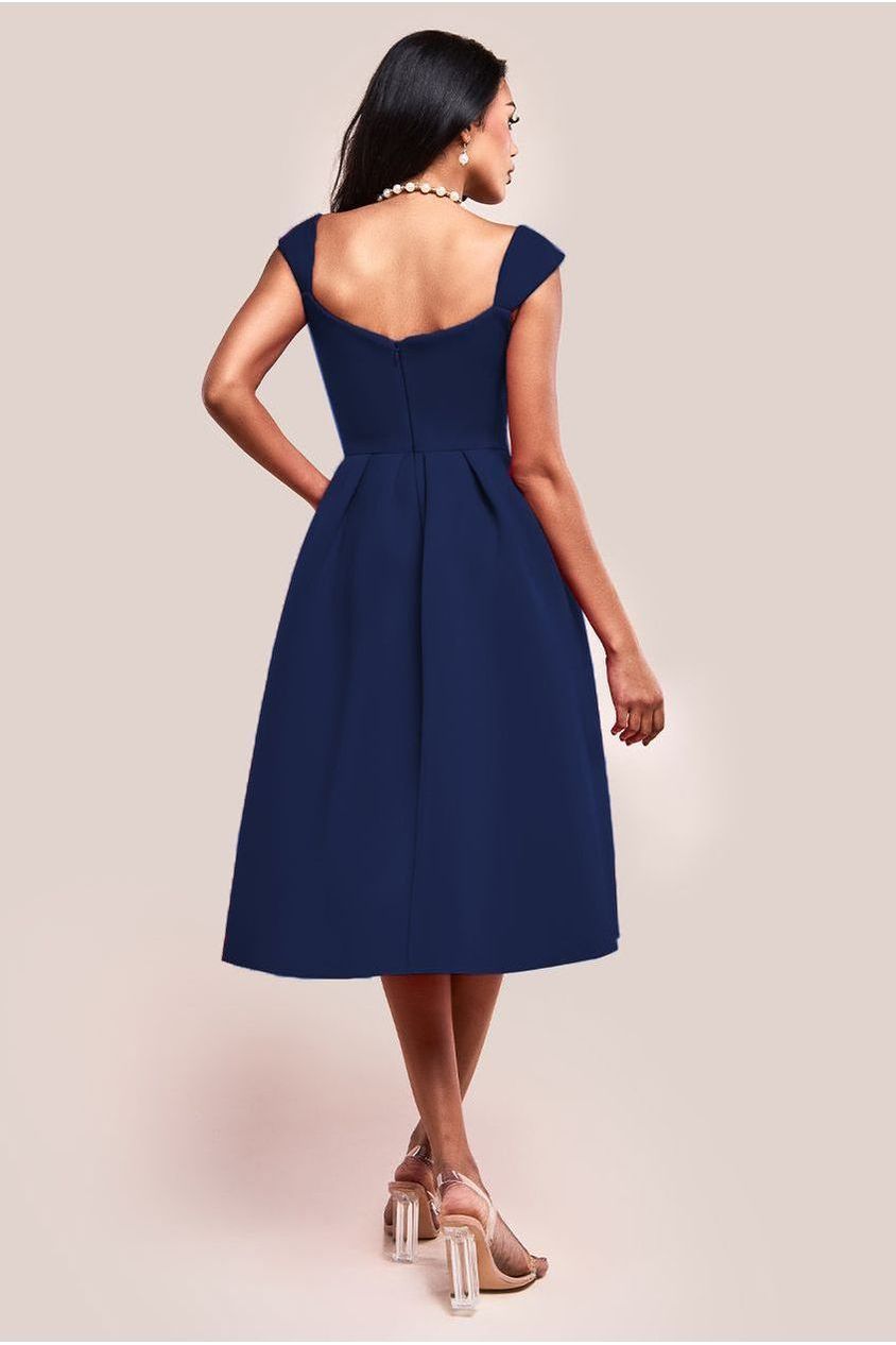 Scuba Foam Skater Midi Dress - Navy DR4133