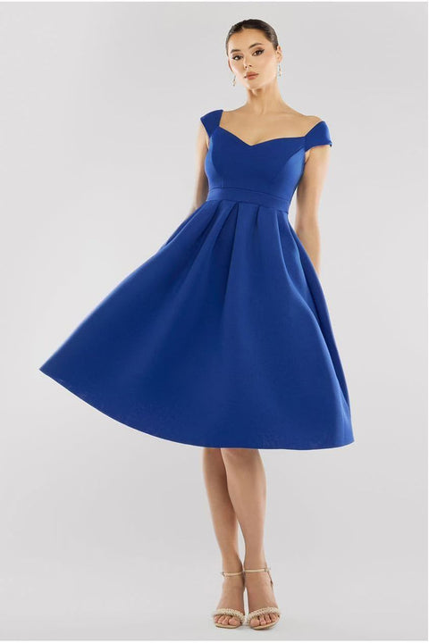 Scuba Foam Skater Midi Dress - Royal Blue by Goddiva
