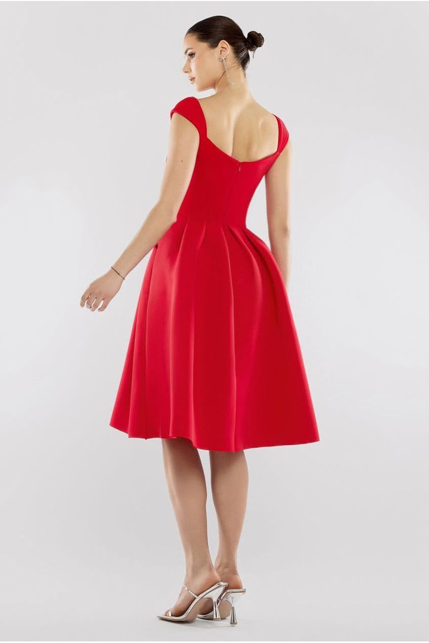 Scuba Foam Skater Midi Dress - Red DR4133