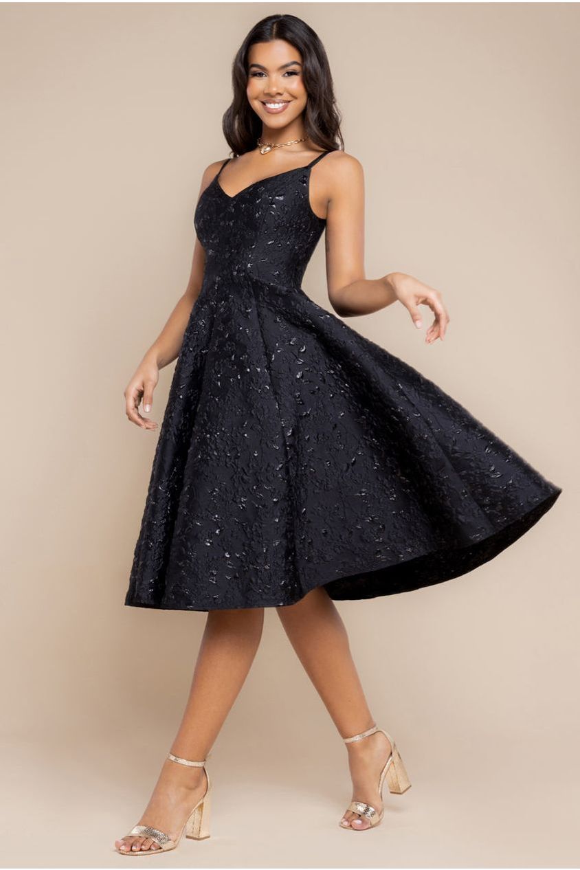 Jacquard Sleeveless A-line Midi Dress - Black DR4163