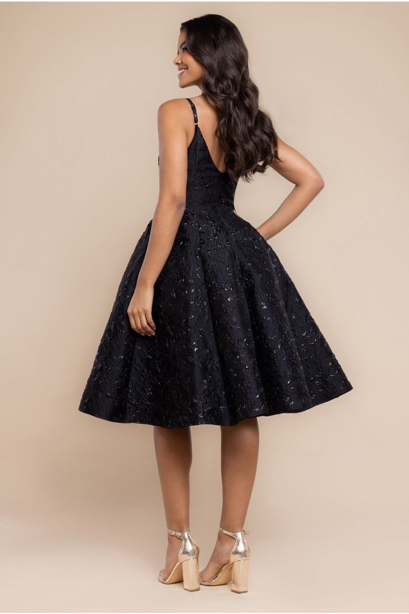 Jacquard Sleeveless A-line Midi Dress - Black DR4163