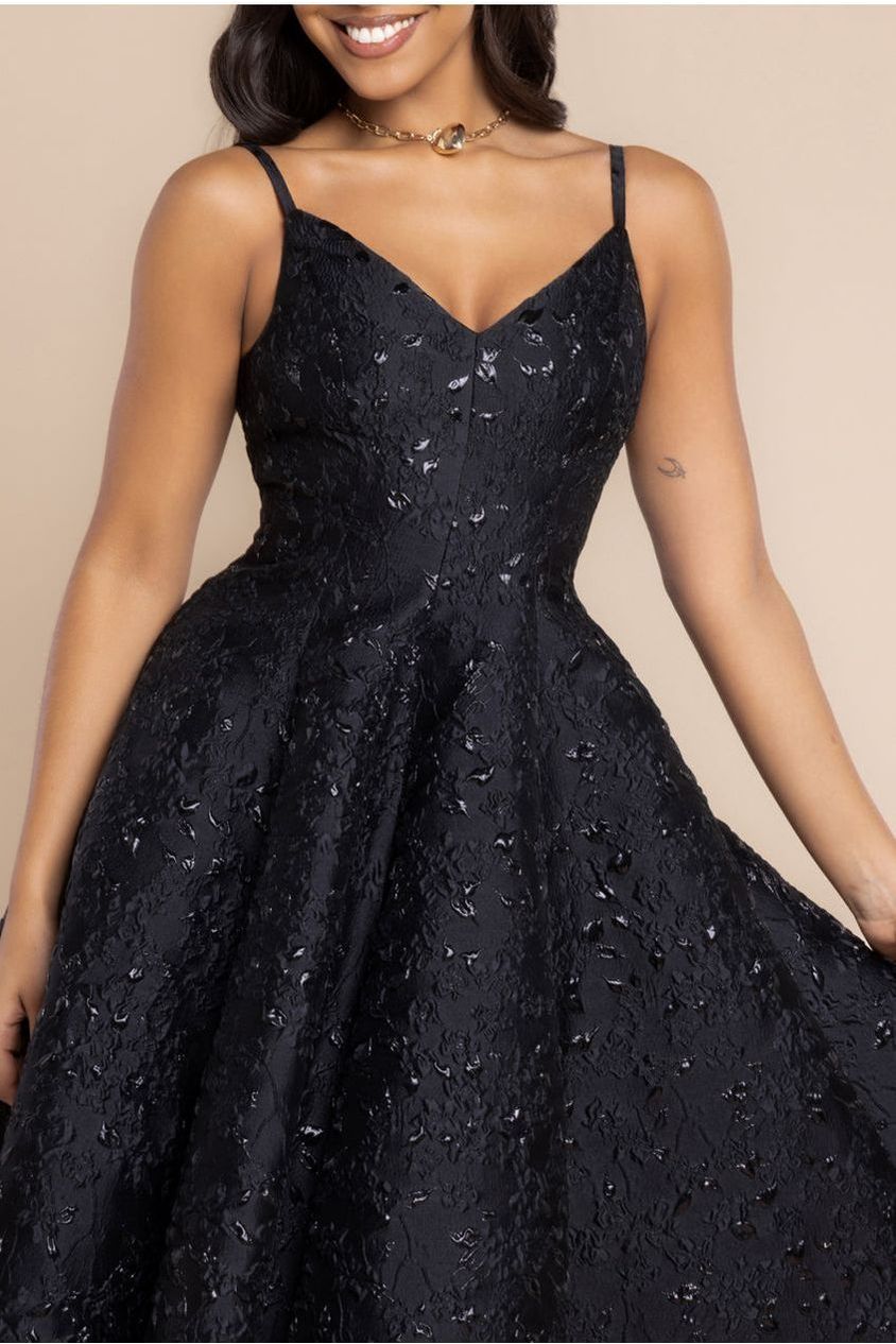 Jacquard Sleeveless A-line Midi Dress - Black DR4163
