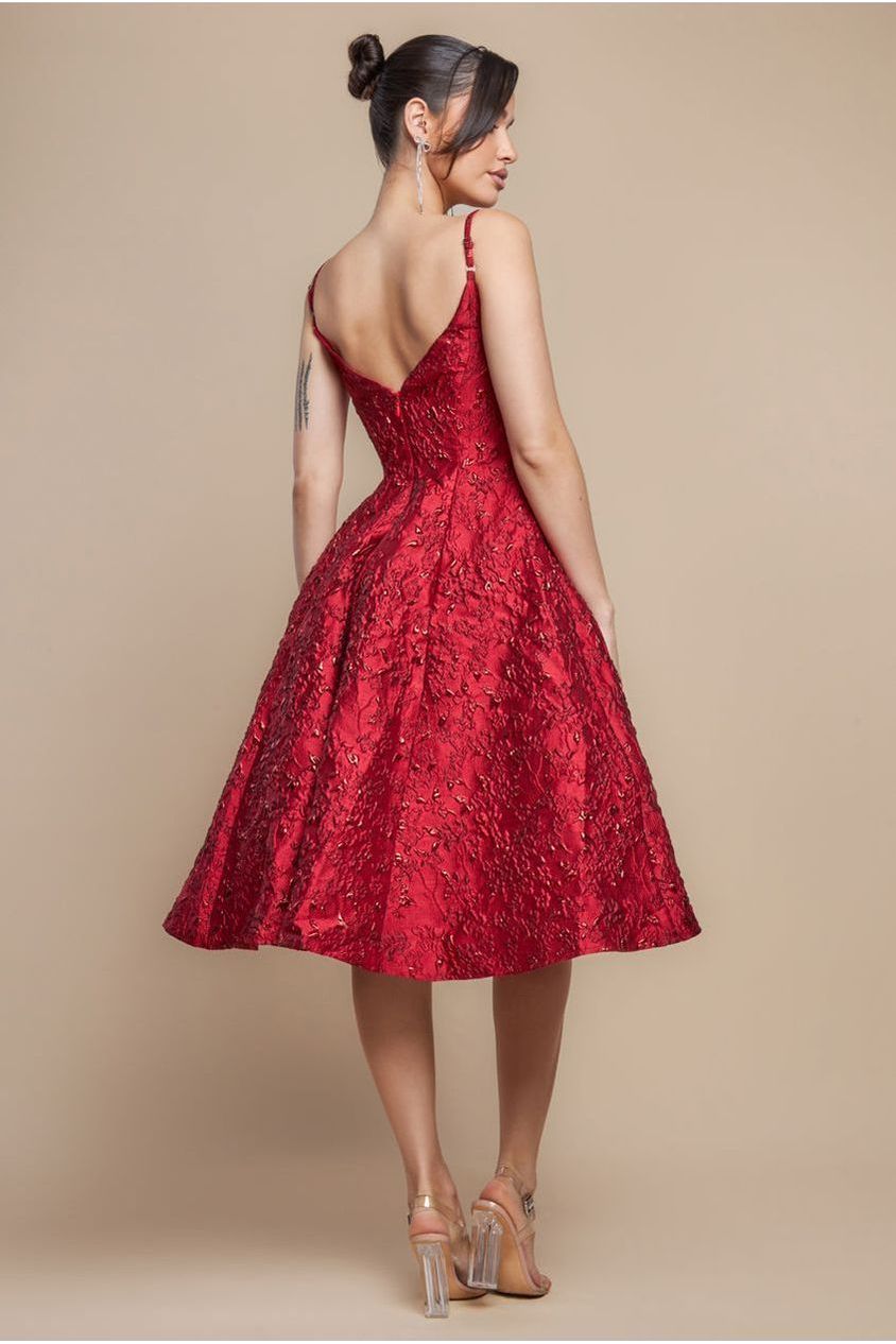 Jacquard Sleeveless A-line Midi Dress - Red DR4163